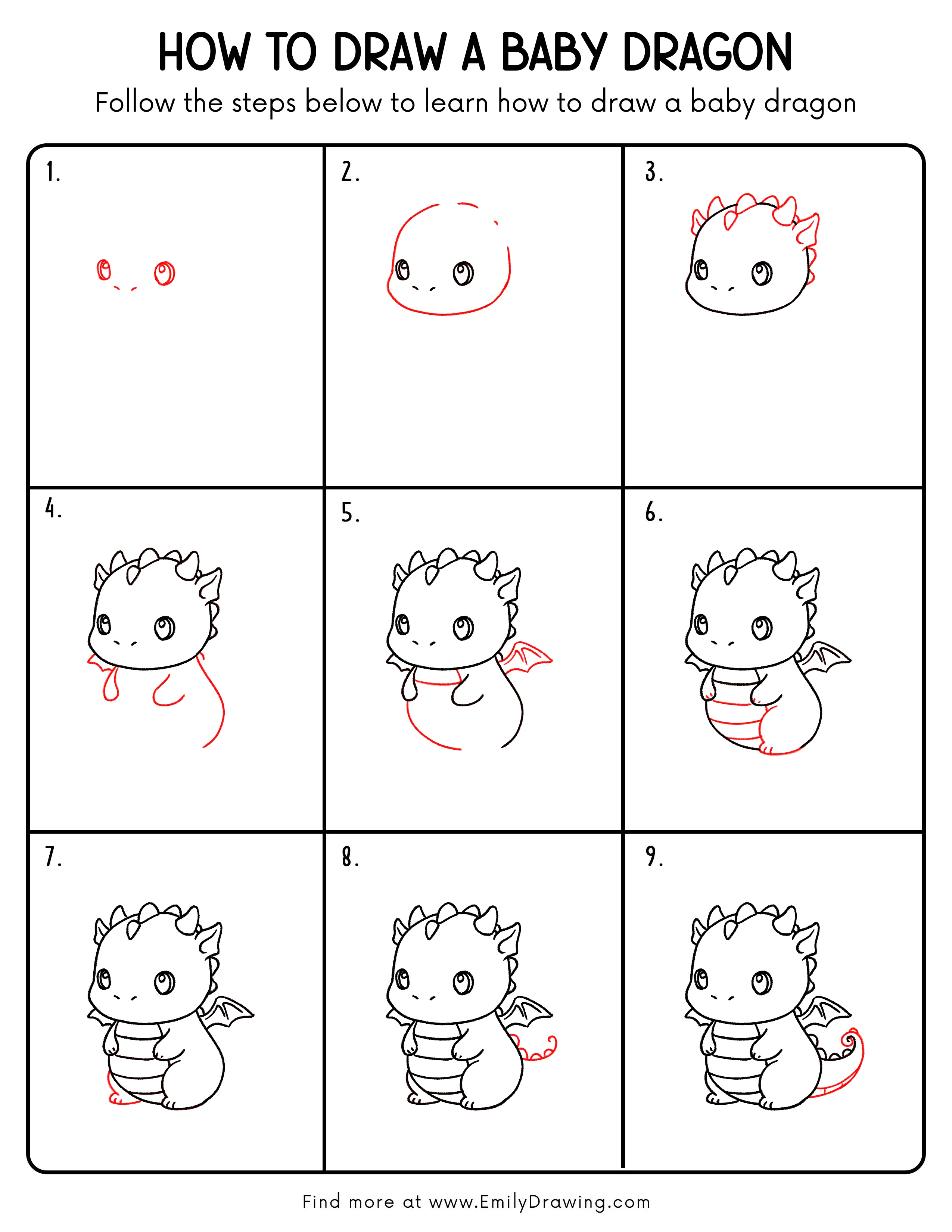 Printable Baby Dragon Drawing Guide